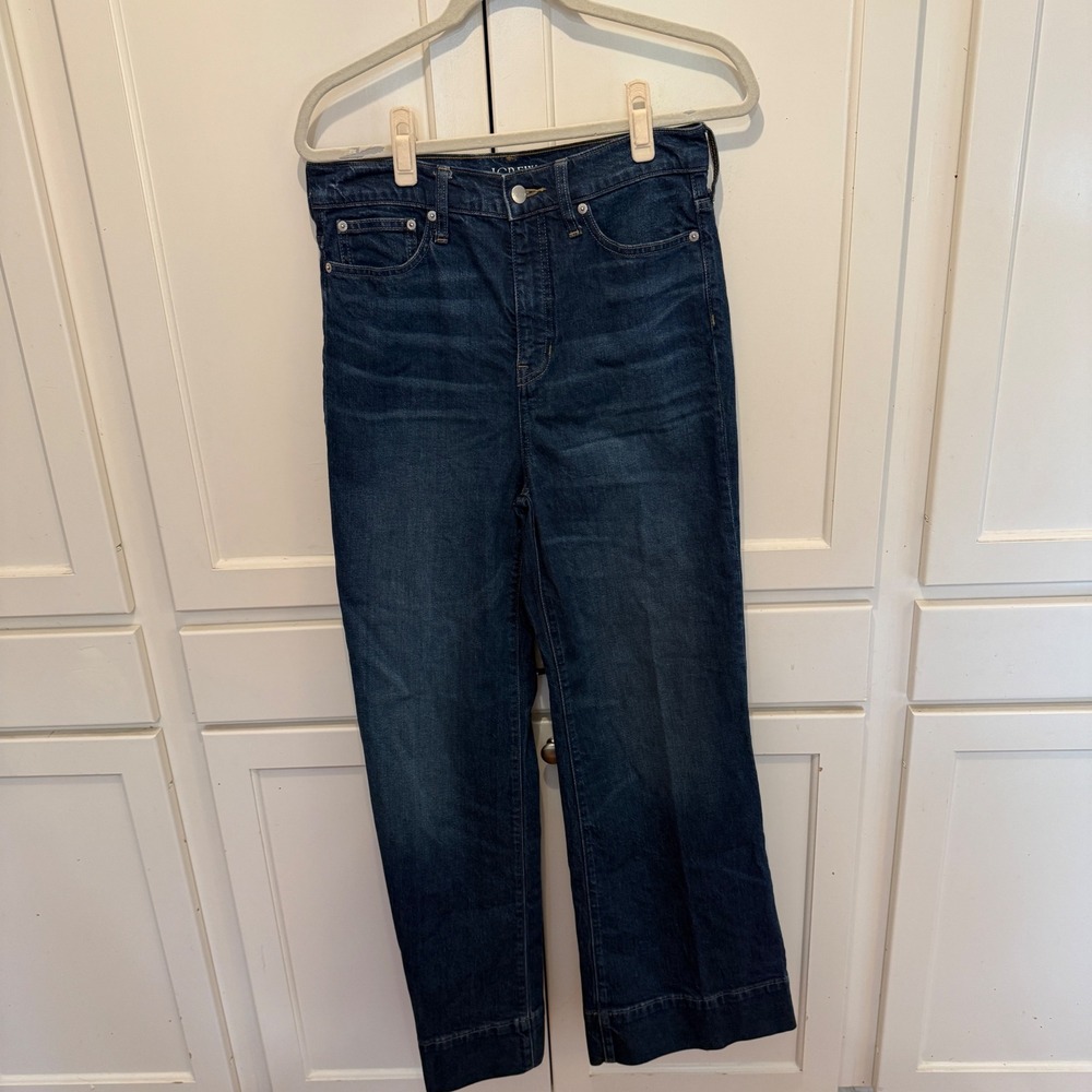J.Crew 96 Denim Trouser High Rise Wide Leg Jeans Dark Indigo 28 RE-96-IDG